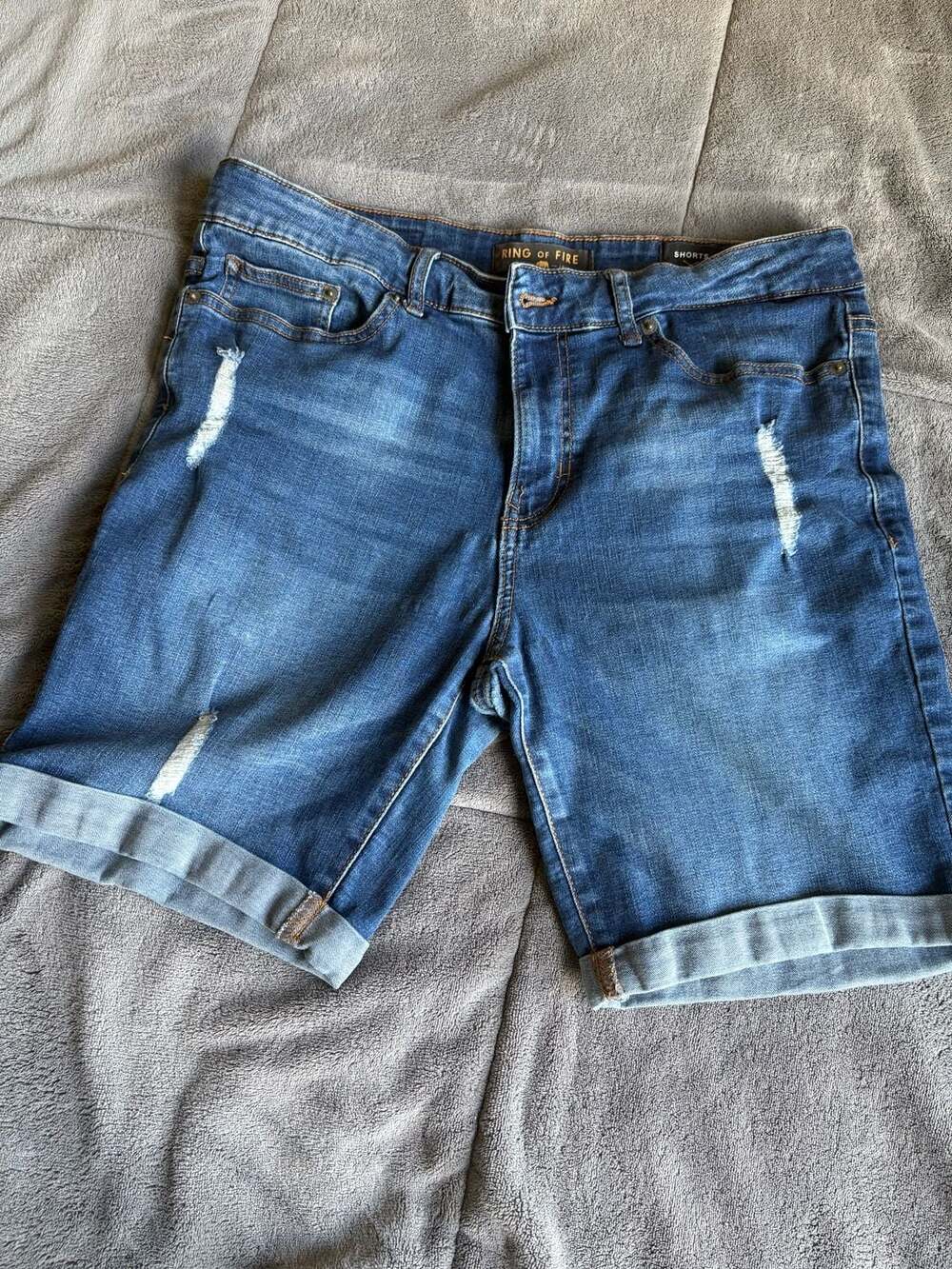 Ring of Fire Denim Shorts Distressed Blue